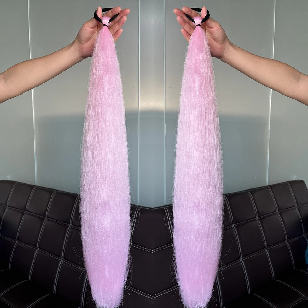 Synthetic 2Pcs Straight Ponytail With Elastic Hair Tie Colorful Braiding Ponytail Hair Extensions Hair Accessories For Women