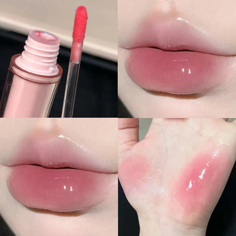Pink Mirror Crystal Lip Gloss Makeup Water Glass Lip Glaze Plumping Waterproof Jelly Lip Tint Lipstick Moisturizing Beauty Lips