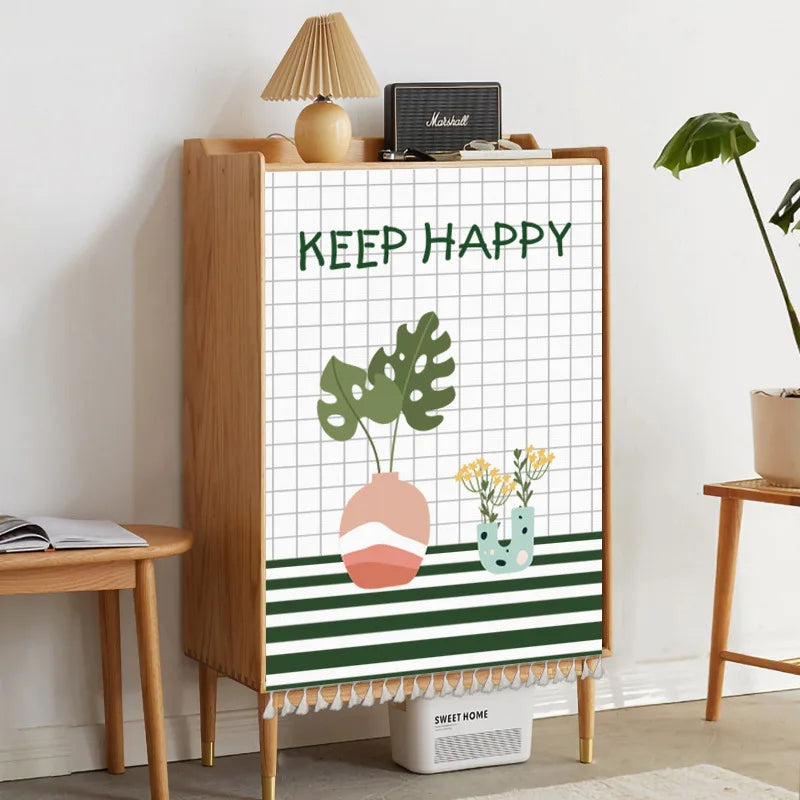 Nature Plant Potted Nordic Cabinet Short Curtains Punch-free Half-curtain Dust Cover Shoe Shelf Kitchen Storage Shelf Curtains