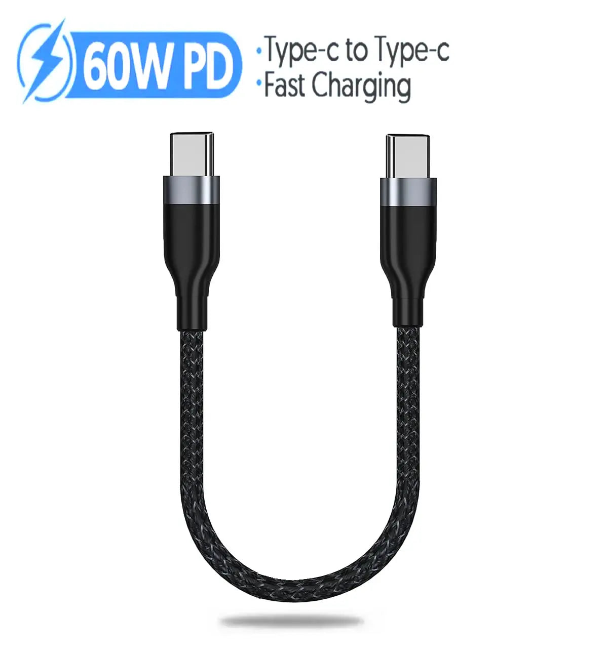 PD60W Type C to Type C Fast Charging Cable 0.25M Short Cable USB C Data Cord for Power Bank Phone Tablet Laptop Portable Charge