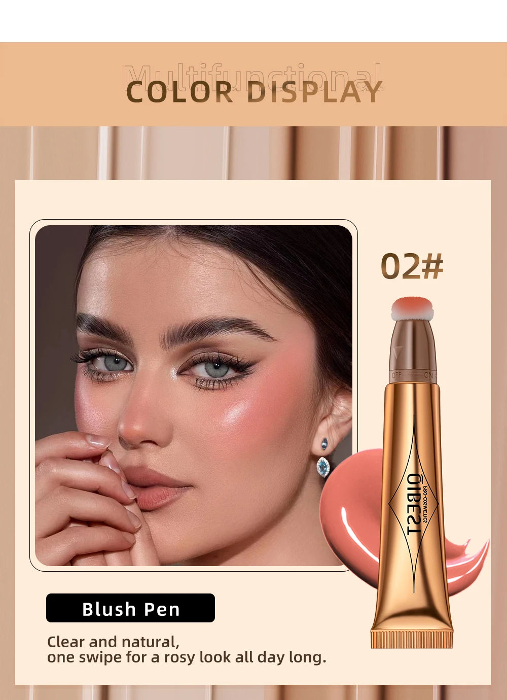 QIBEST Cushion-Applicator Liquid Blush (Waterproof, Soft-Matte)