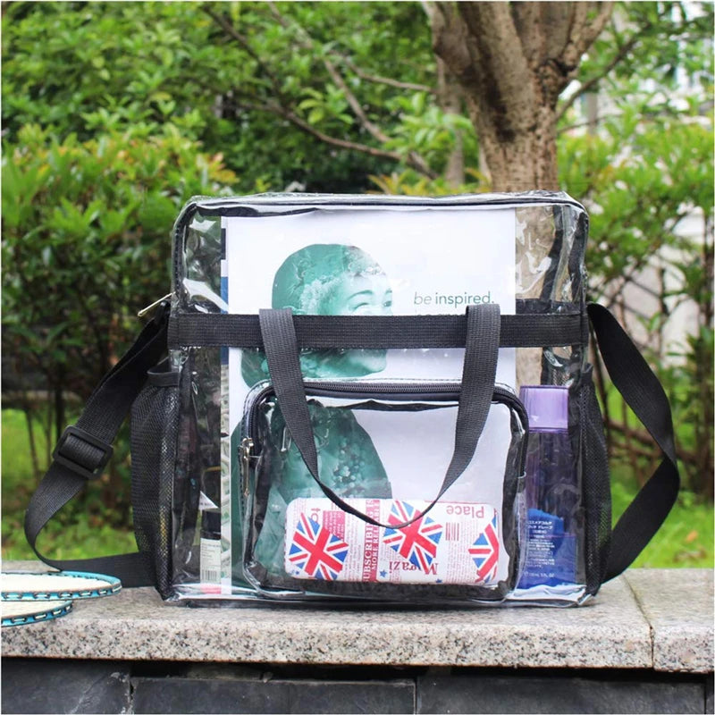 Portable PVC Transparent Shoulder Crossbody Bag Tote Satchel Handbag for Women Lady Large Capacity Clear Bag Shopping Handbag