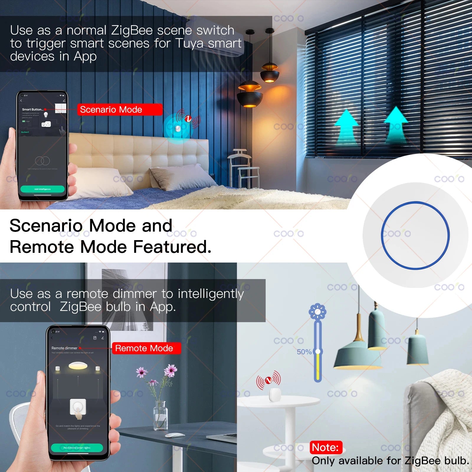 Tuya ZigBee Wireless Push Button Smart Scene Switch Controller Automation Scenario Linkage with Tuya devices Need Zigbee Gateway