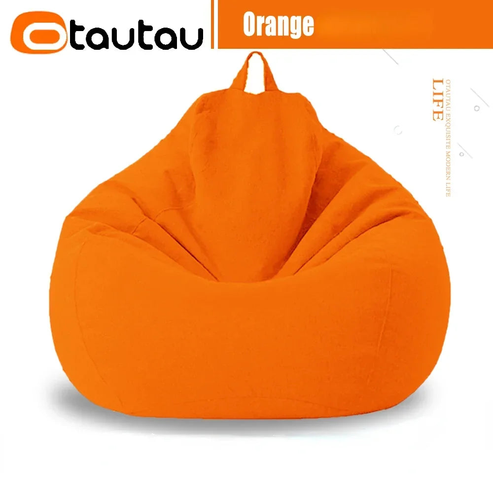 OTAUTAU Filled 70cm Bean Bag Sofa with Filler Big Cotton Linen Lazy BeanBag Bedroom Chair Puff Relax Lounge Couch DD002