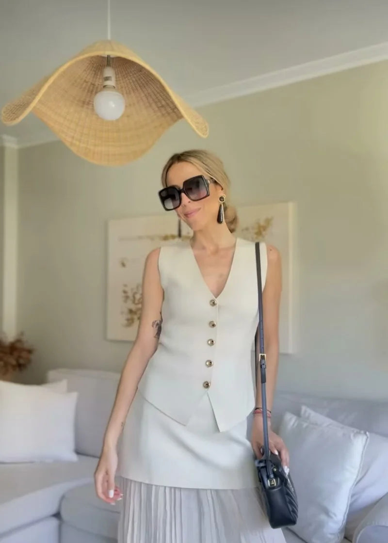 ETJ 2025 new women's elegant fashion all-match V-neck sleeveless vest jacket knitted waistcoat