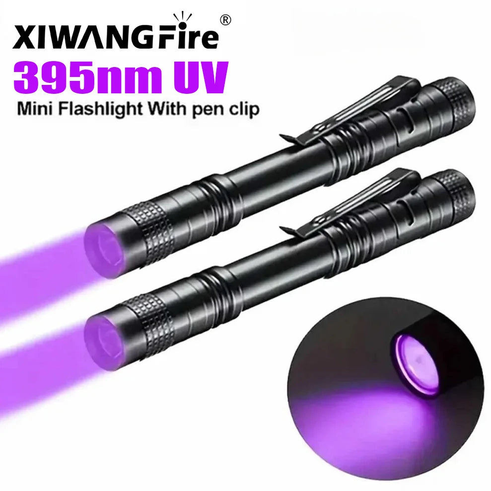 XIWANGFIRE 395nm UV Flashlight with Pen Clip (2×AA)