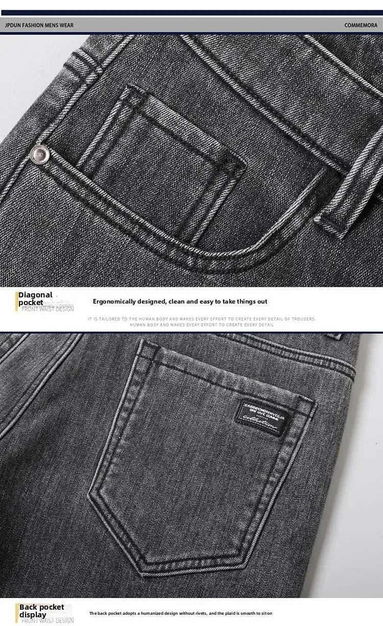 2025 New Winter Men Black Straight Stretch Denim Thick Velvet Pants Warm Jeans Casual Fleece Line Trousers Male Plus Size