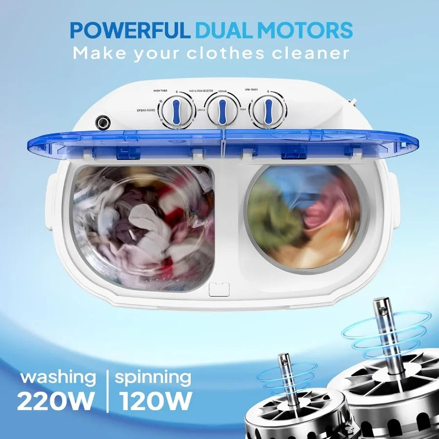 11LBS Portable Washing Machine Electric Mini Twin Tub Washer with Spin Dryer Washer 7LBS and Spinner(4LBS) Ideal for Home Dorms