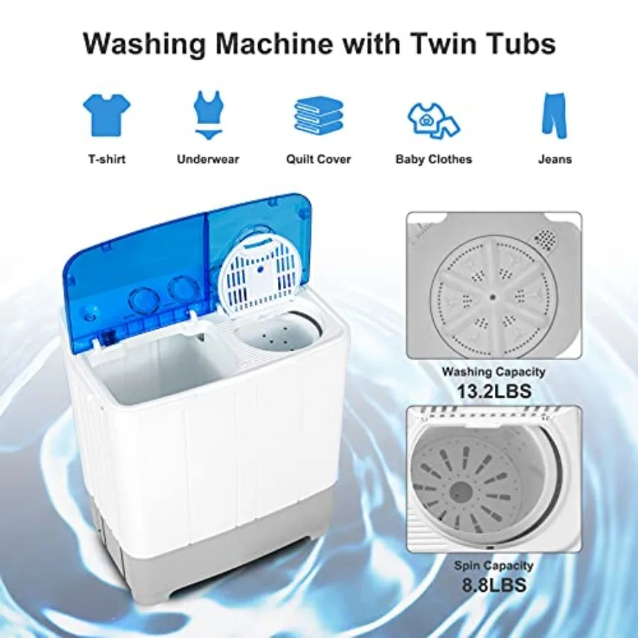 Portable Washing Machine Twin Tub 22Lbs Capacity for Compact Living Spaces: Includes 13.2Lbs Washer and 8.8Lbs Spinner with Con