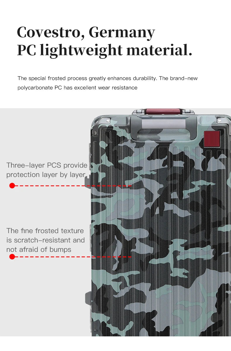 Suitcase Wide Handle Travel Suitcase Men 20 24 26 Carry-On Luggage Women PC Aluminum Frame Trolley Case