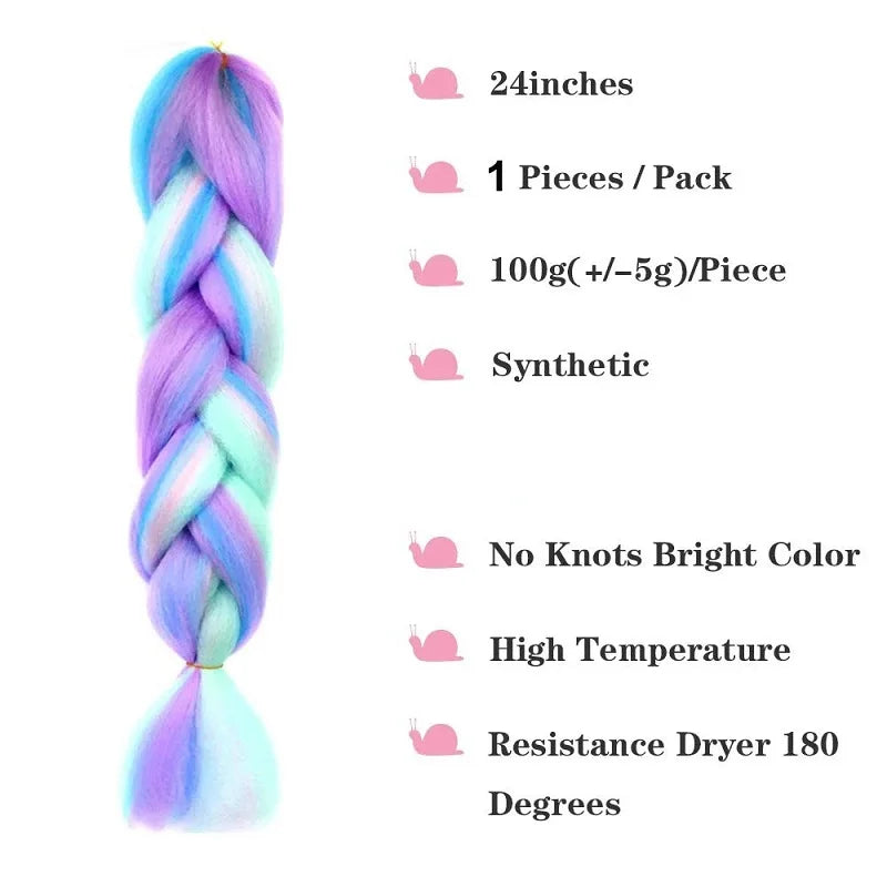 24Inch Synthetic Long Straight Yaki Braids Hair Ombre Braiding Hair Jumbo Rainbow Braid Hair Extension for Women DIY Hair