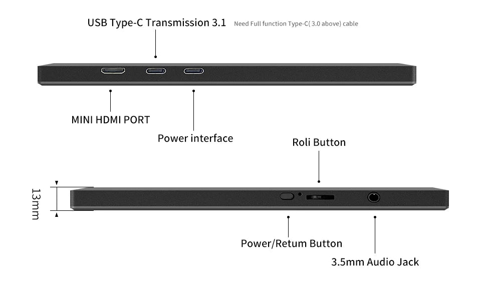 HGFRTEE 11.6" Portable Monitor — 1366×768 | IPS (ADS) | 60Hz | Speakers