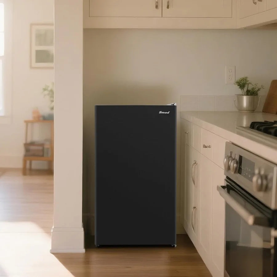 3.2 Cu.Ft Dorm Fridge Single Door Compact Refrigerator with Freezer Black Office Fridge 110V Low Noise Office Refrigerator with