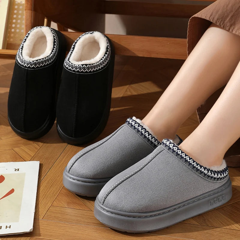 New Fashion Fluffy Platform Slippers for Women 2025 Winter Plush Warm Cotton Shoes Woman Comfort Non Slip Unisex Home Slippers