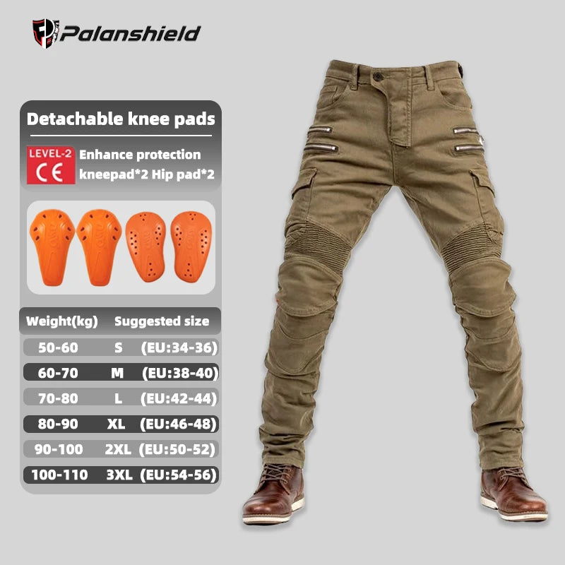 New Double Zipper Metal Style Motocross Moto Trousers Men For Woman Outdoor Riding Jeans With Protective Gear Motorcycle Pants