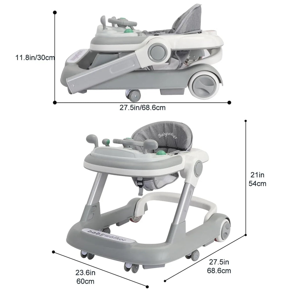 Foldable Activity Walker, Toddler Baby Push Walker with Removable Feeding Tray & Music Tray(Without Battery), 2 in 1 Baby Walker