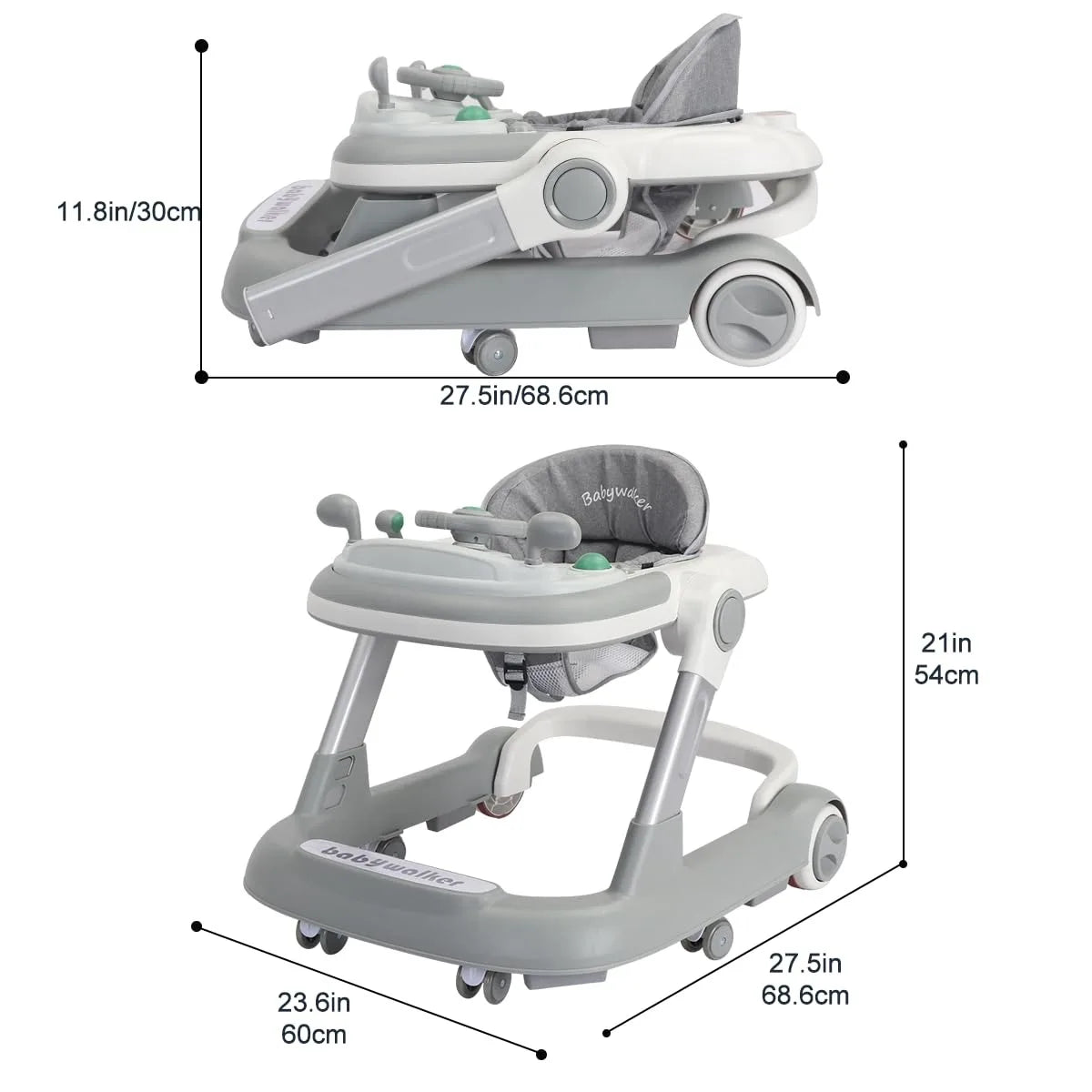 Foldable Activity Walker, Toddler Baby Push Walker with Removable Feeding Tray & Music Tray(Without Battery), 2 in 1 Baby Walker