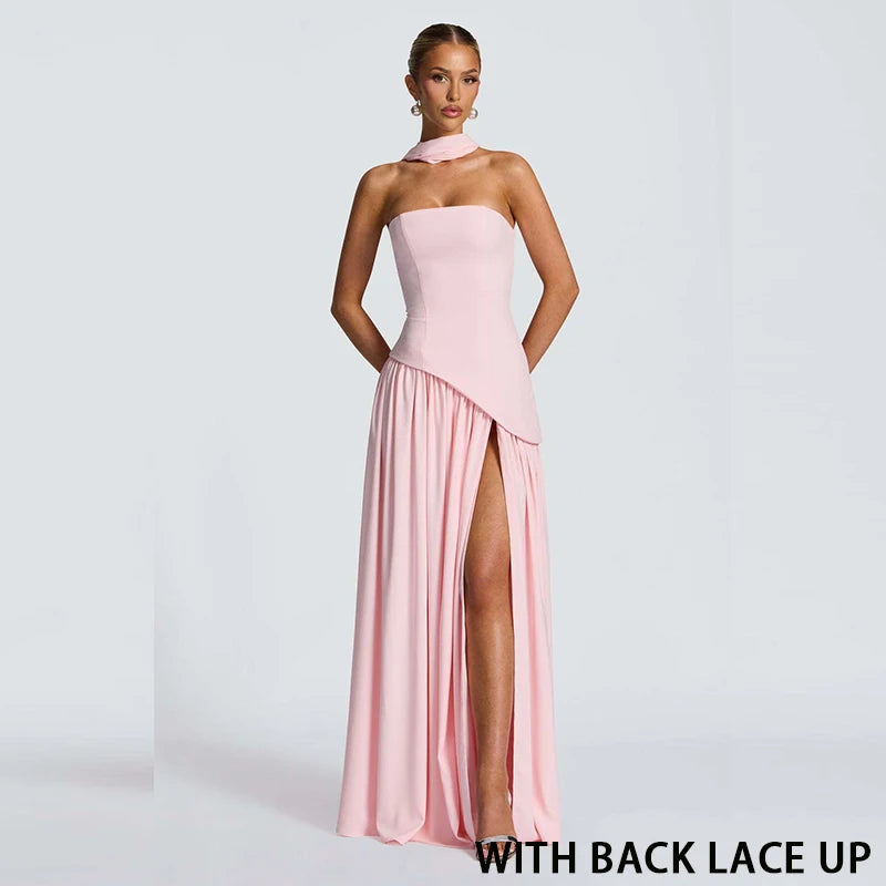 Giyu Sexy Evening Party Dresses Women 2025 Autumn Summer Maxi Long Dress Elegant Strapless Split Backless Pleated Dress