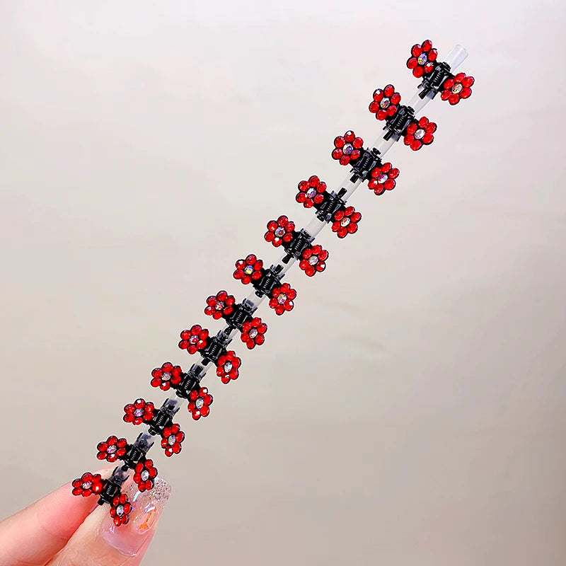 12pcs/Set Glitter Rhinestone Colorful Flowers Mini No-Slip Metal Hair Claws Hair Accessories For Girls Hair Clips Hairpins