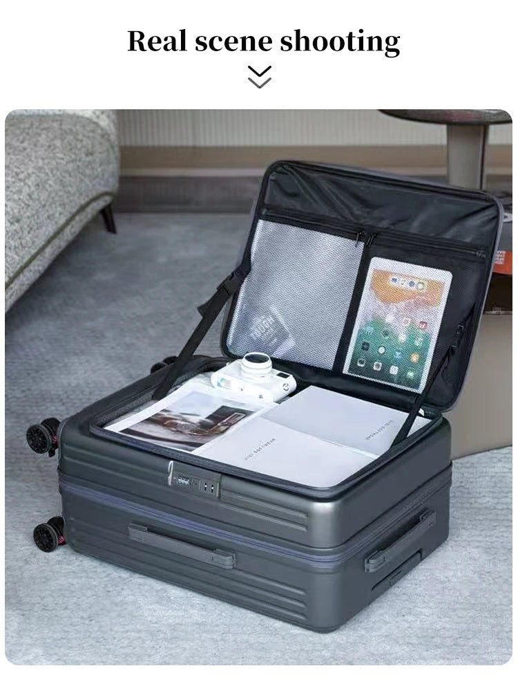 Expandable Hard-Side Trolley Luggage Set with Side Opening - Carry-On & Checked Suitcases, Anti-Shock & Password Lock