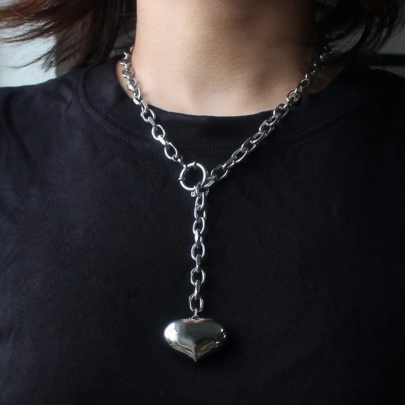 Stainless Steel Heart Pendant Necklace | Silver Couple Lover Chain for Men & Women