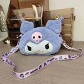 New Sanrio Cartoon Kuromi Skull Plush Bag Shoulder Bag Girl Cute Sweet Girl Heart Handbag Crossbody Bag Plush Money Storage Bag