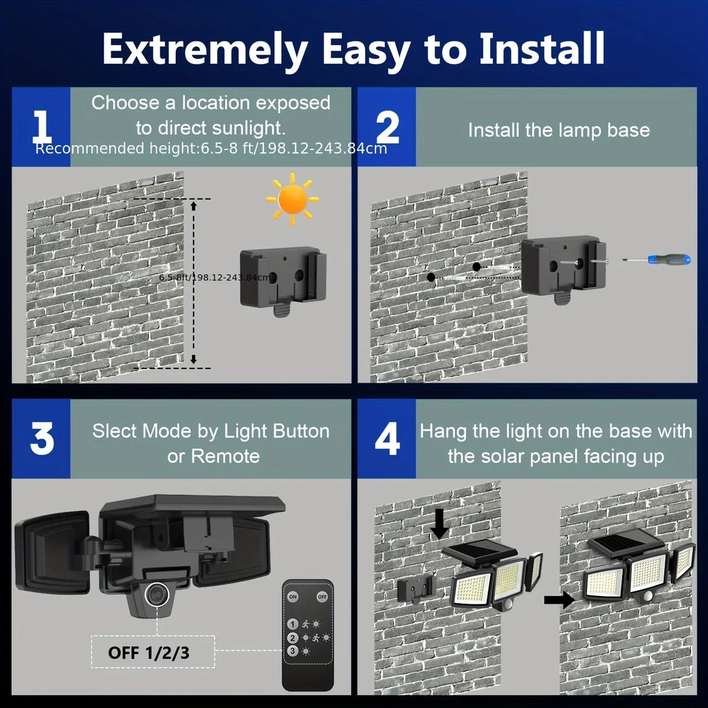 SZRSTH 3-Head Solar Motion Sensor Light | Remote Control, 3 Modes