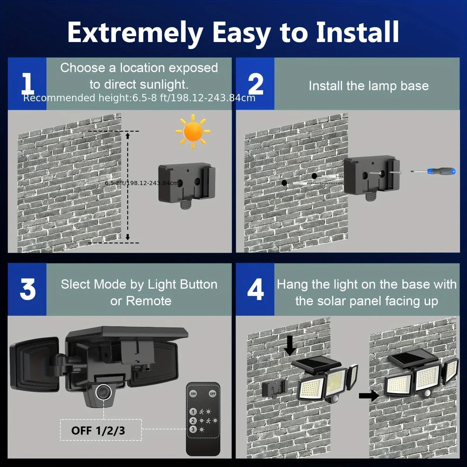 SZRSTH 3-Head Solar Motion Sensor Light | Remote Control, 3 Modes