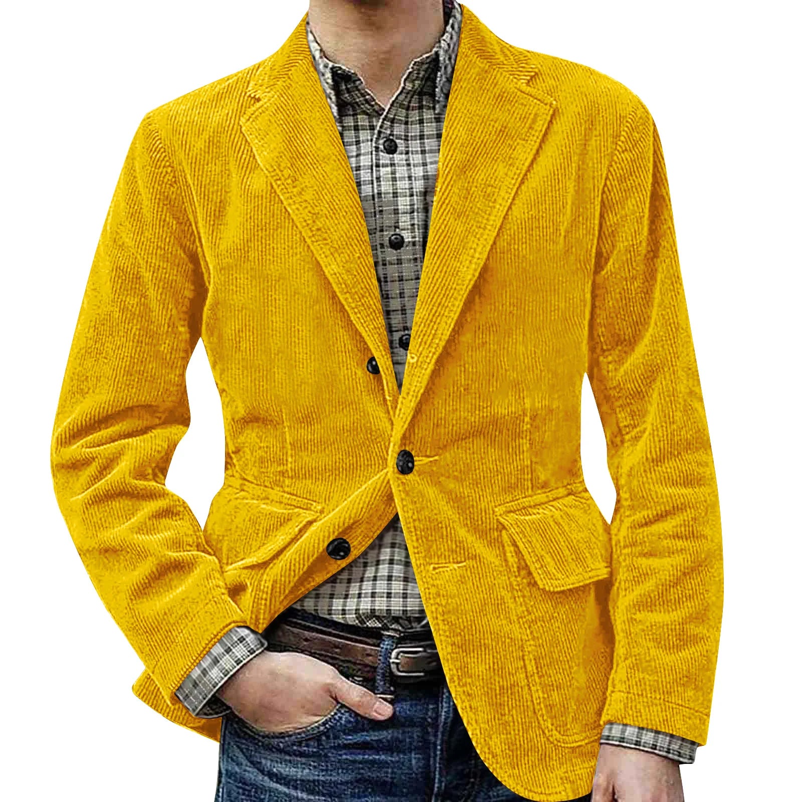 Corduroy Warm Pocket Suit Jacket Men'S Solid Color Cardigan Casual Suit Winter Fashion Single-Breasted Warm Top Jacket