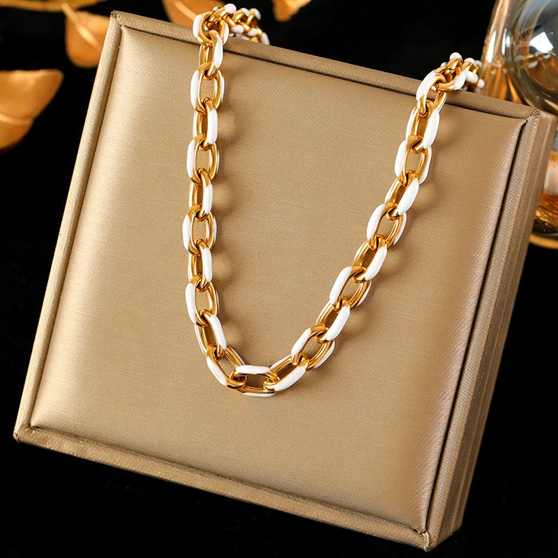 316L Gold Stainless Steel Chain Necklace | Trendy Punk Waterproof Jewelry for Women