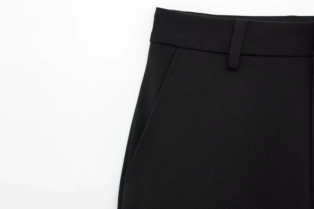 TFMLN Fashion Set For Women Summer 2025 New Slim Lapel Zipper Short Sleeve Coat Top Wide Leg Pants Two Piece Set Leisure Black