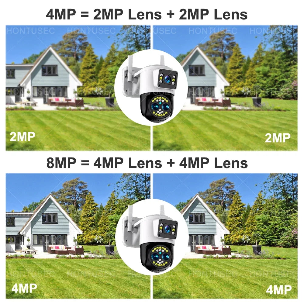 Yoosee 4K 8MP Three Lens Dual Screens 10X Optical Zoom Color Night Vision Auto Tracking Two Way Audio Surveillance Cameras