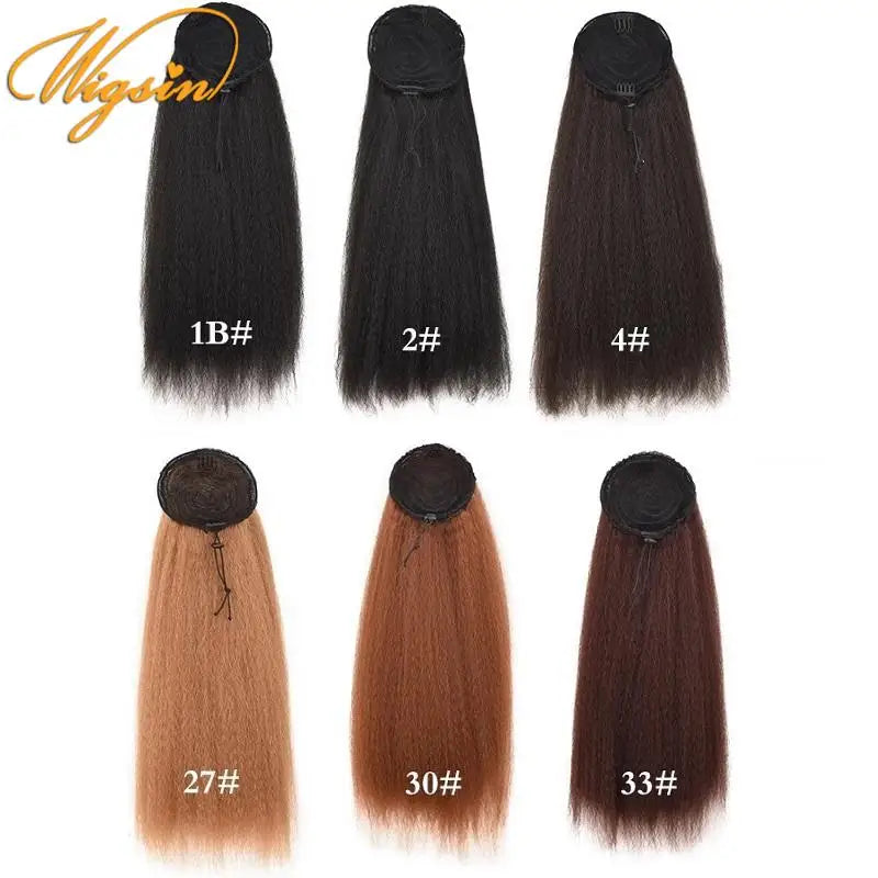 WIGSIN 22Inch Synthetic Long YAKI Straight Puff Ponytail Drawstring Clip in Hair Extension for Women