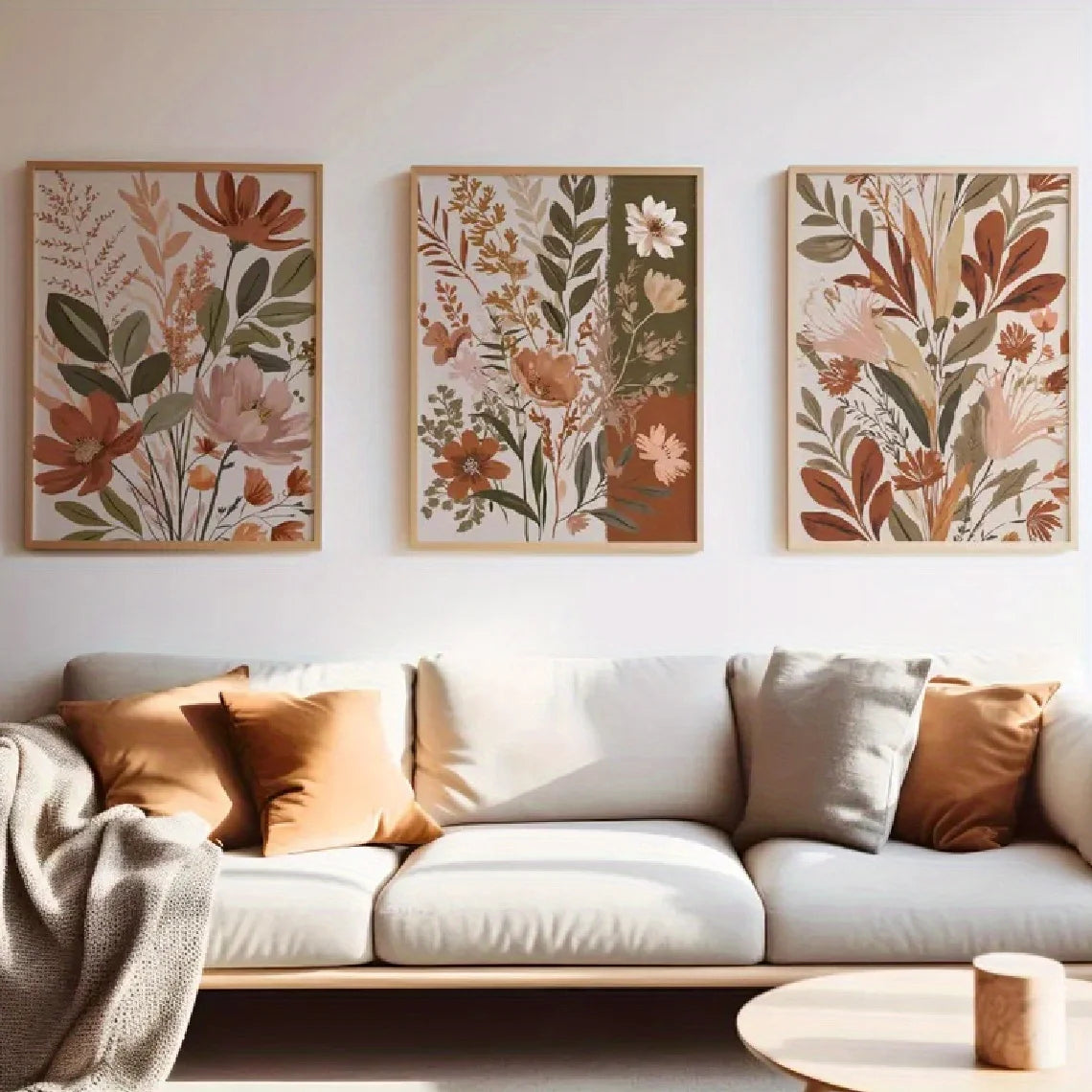 3-Piece Retro Sage Green Botanical Canvas Set – Bohemian Floral Wall Art