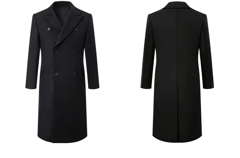 Men Long Double-breasted Coat with Lining Warm Type Coats Wool Blend Lapel Casual Fashion Men's Clothing Polo Jacket Customized