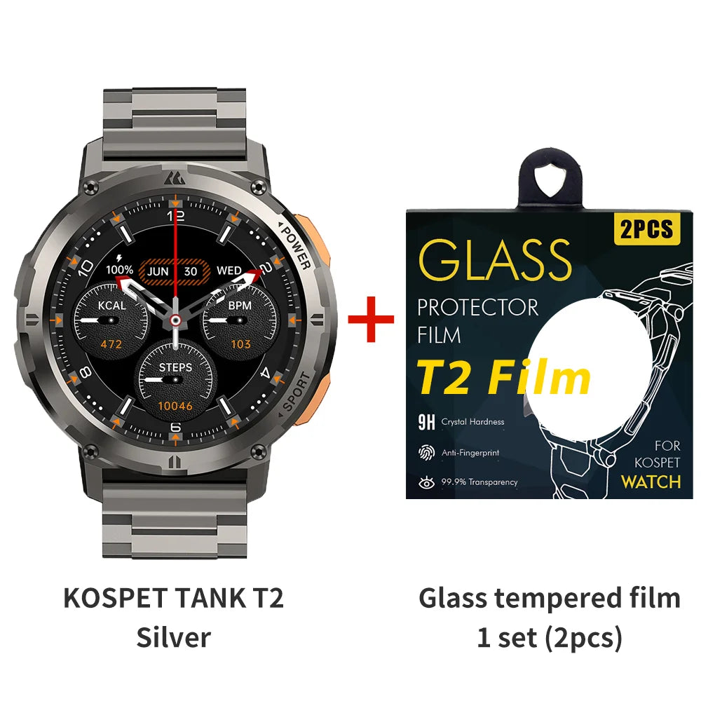 2025 Original KOSPET TANK T2 Smart Watches for Men Watches AMOLED AOD Smartwatch Bluetooth Call Electronic Men's Smart Watch