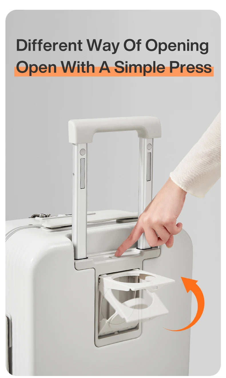 Mixi New Aluminum Frame Suitcase Carry On Rolling Luggage with USB Port Boarding Cabin Cup and Phone Holder 20 24 Inch