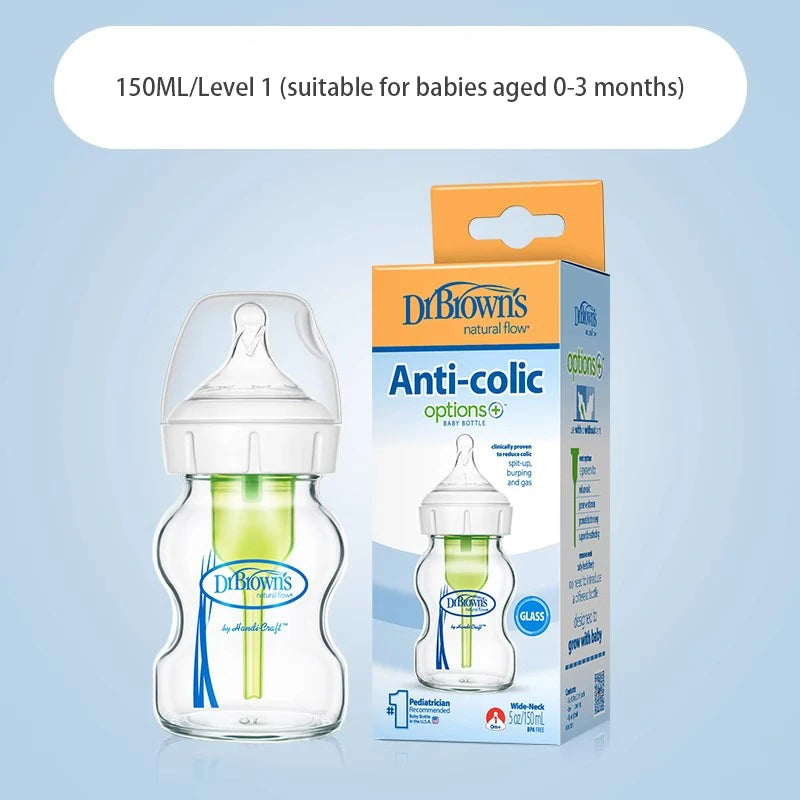 Dr. Brown's  Newborn baby glass bottle, wide caliber, anti-flatulence, gas-liquid separation 150ML/ 270ML
