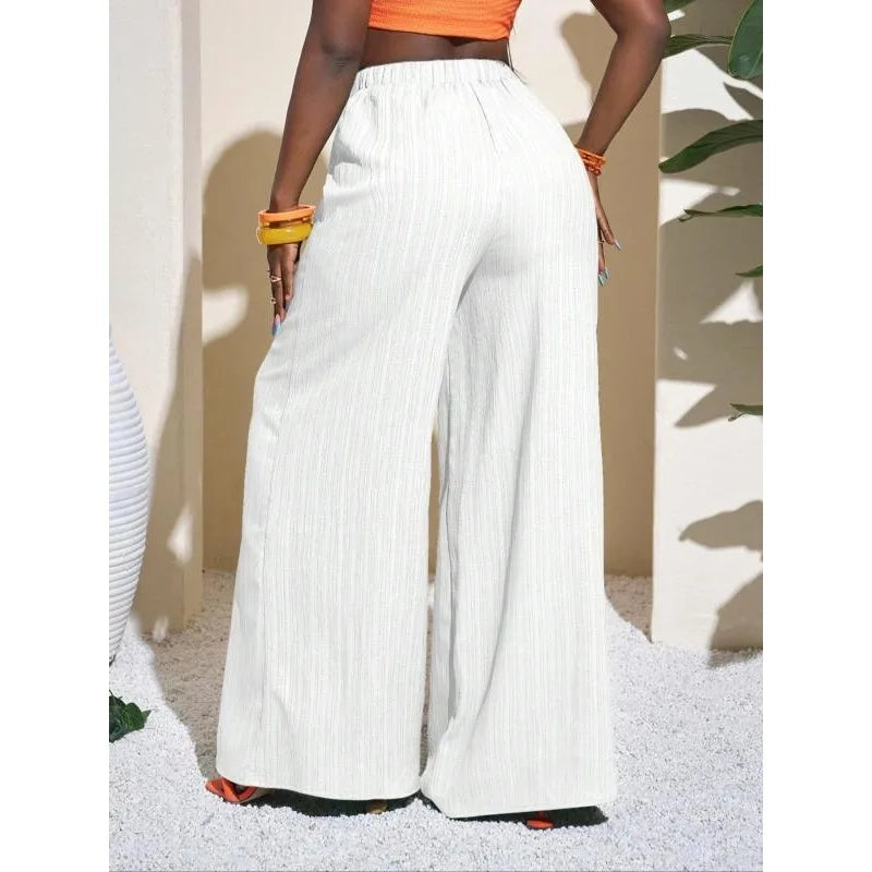 Plus Size Women’s Wide Leg Pants – Solid Color Casual Trousers (1XL–5XL)