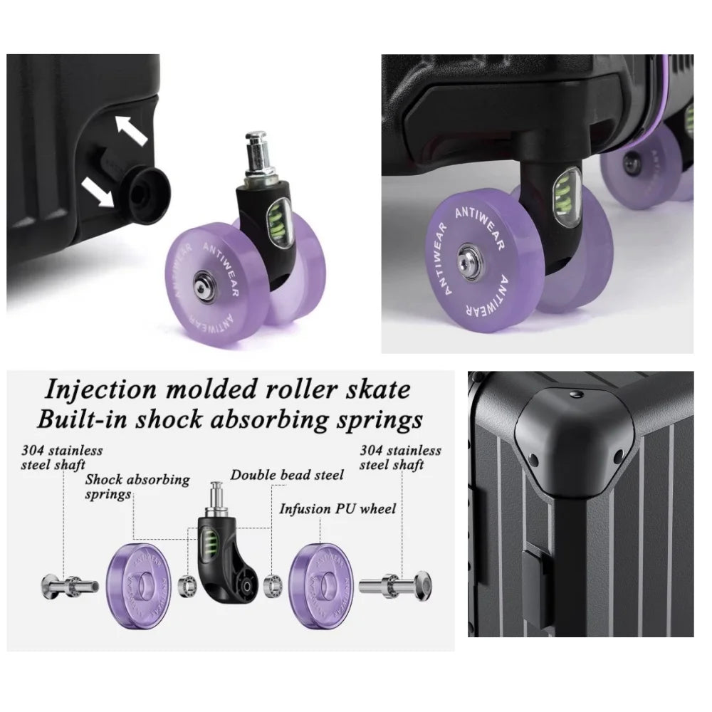 Aluminum Frame Wide Handlebar Rolling Luggage with Colorful Silent Spinner Wheels and TSA Lock Large Capacity Trolley Suitcase