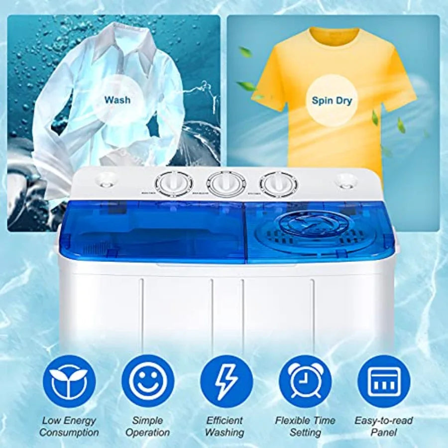 Portable Washing Machine Twin Tub 22Lbs Capacity for Compact Living Spaces: Includes 13.2Lbs Washer and 8.8Lbs Spinner with Con
