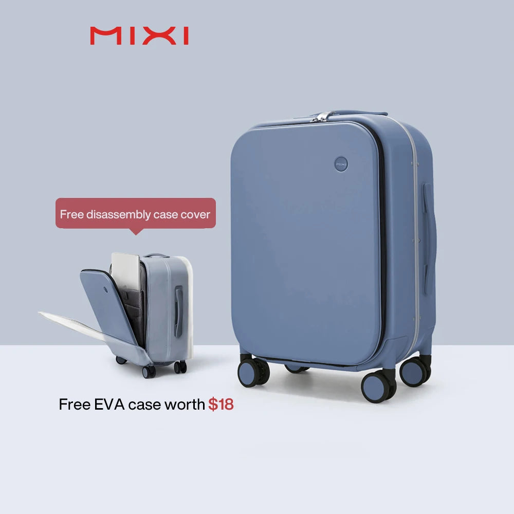 Mixi M9260 Aluminum-Frame PC Carry-On | Full-Front Quick Access, TSA Lock, 8 Spinner Wheels (18/20/24″)