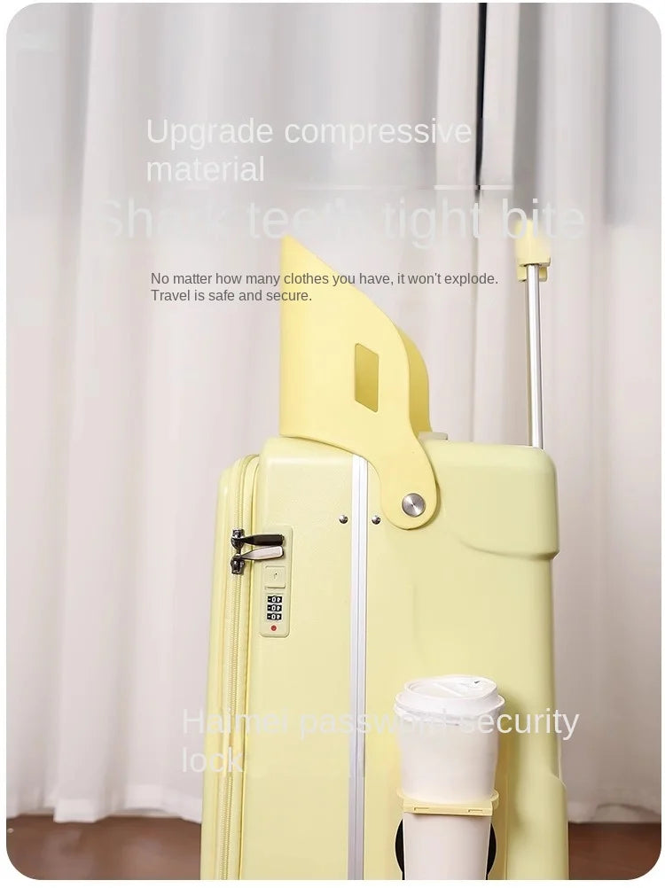 2025 New suitcase for children can Sit 20/22 inch Ride on Luggage Front Opening Sturdy Thickened Travel suitcase with Cup Holder