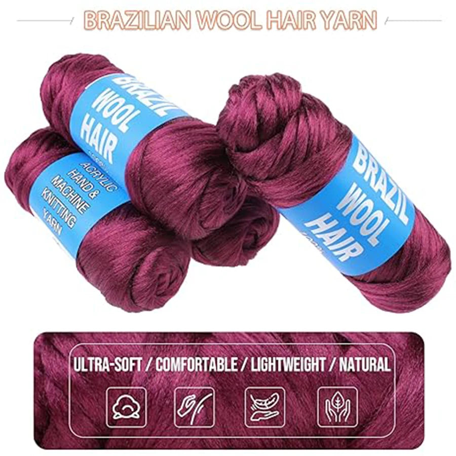 4 Pcs Brazilian Wool Synthetic Hair for Braids Acrylic Hand Knitting Yarn for Braiding Hair  Crochet Hair Extension