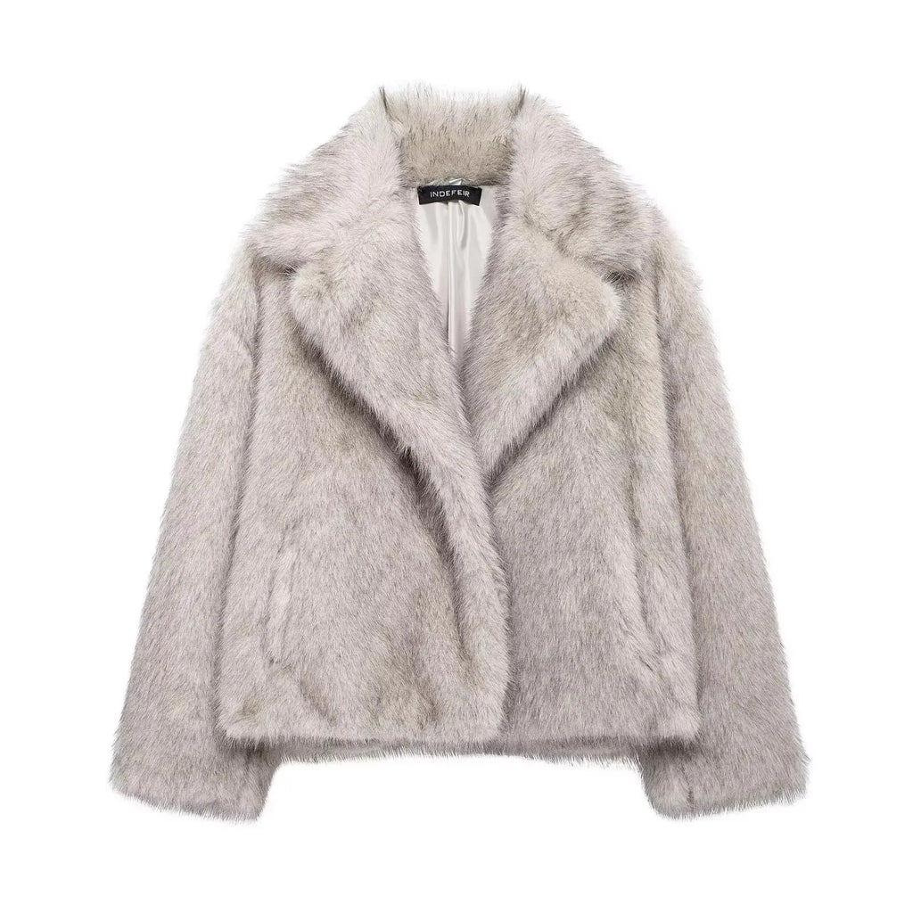 HH Women Elegant Faux Fur Coat Warm Fluffy Loose Long Sleeve Lapel Jacket Autumn Winter Fashion High Street Lady Outerwear