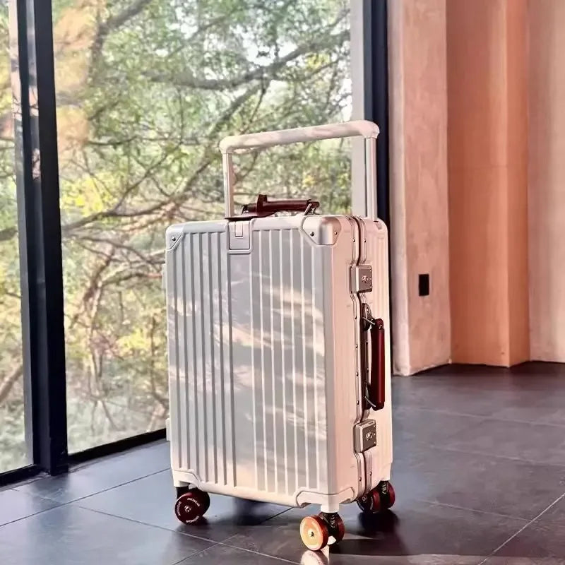 Aluminum Frame Wide Handlebar Rolling Luggage with Colorful Silent Spinner Wheels and TSA Lock Large Capacity Trolley Suitcase
