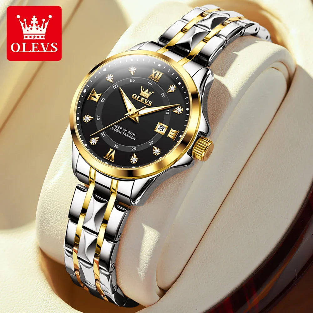 OLEVS Elegant Luxury Watches for Women Original Stainless Steel Calendar Luminous Waterproof Quartz Fashion Trend Ladies Watch
