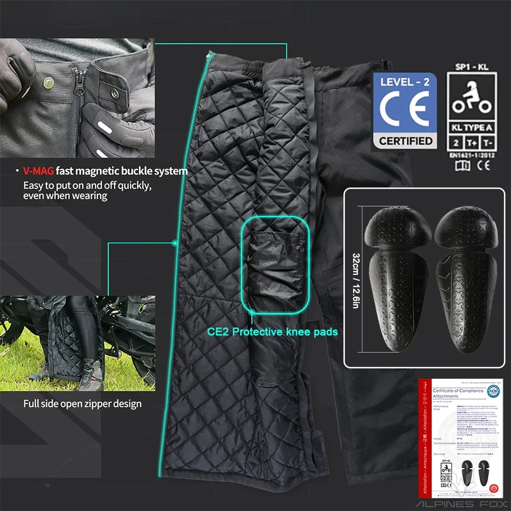 Winter Waterproof Motorcycle Overpants Quick Release Touring Moto Pants Men's Warm Windproof Motorbike Trousers CE Kneepads