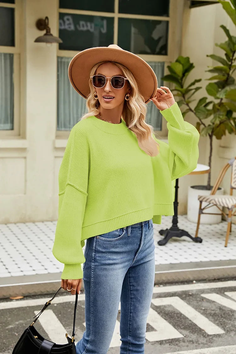 Women’s Solid Color Knit Sweater – Elegant Pullover, Soft Cozy Knitwear Top (Season’s Best Seller)