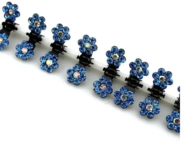 Mini Rhinestone Hair Clips Women Girls Crystal Flower Hair Claws Shiny Metal Hairpins Kids Party Headwear Hair Accessories